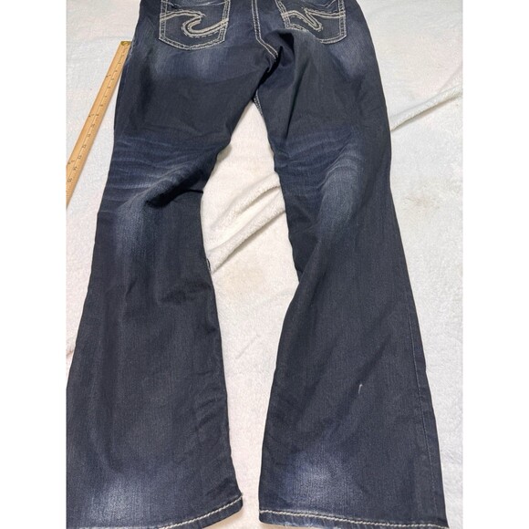 Silver Suki Bootcut Jean Women SZ 14/L32 Blue Dark Wash Thick Stitch Stone Wash - Picture 8 of 11